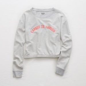aerie Graphic Cropped Long Sleeve Sweatshirt